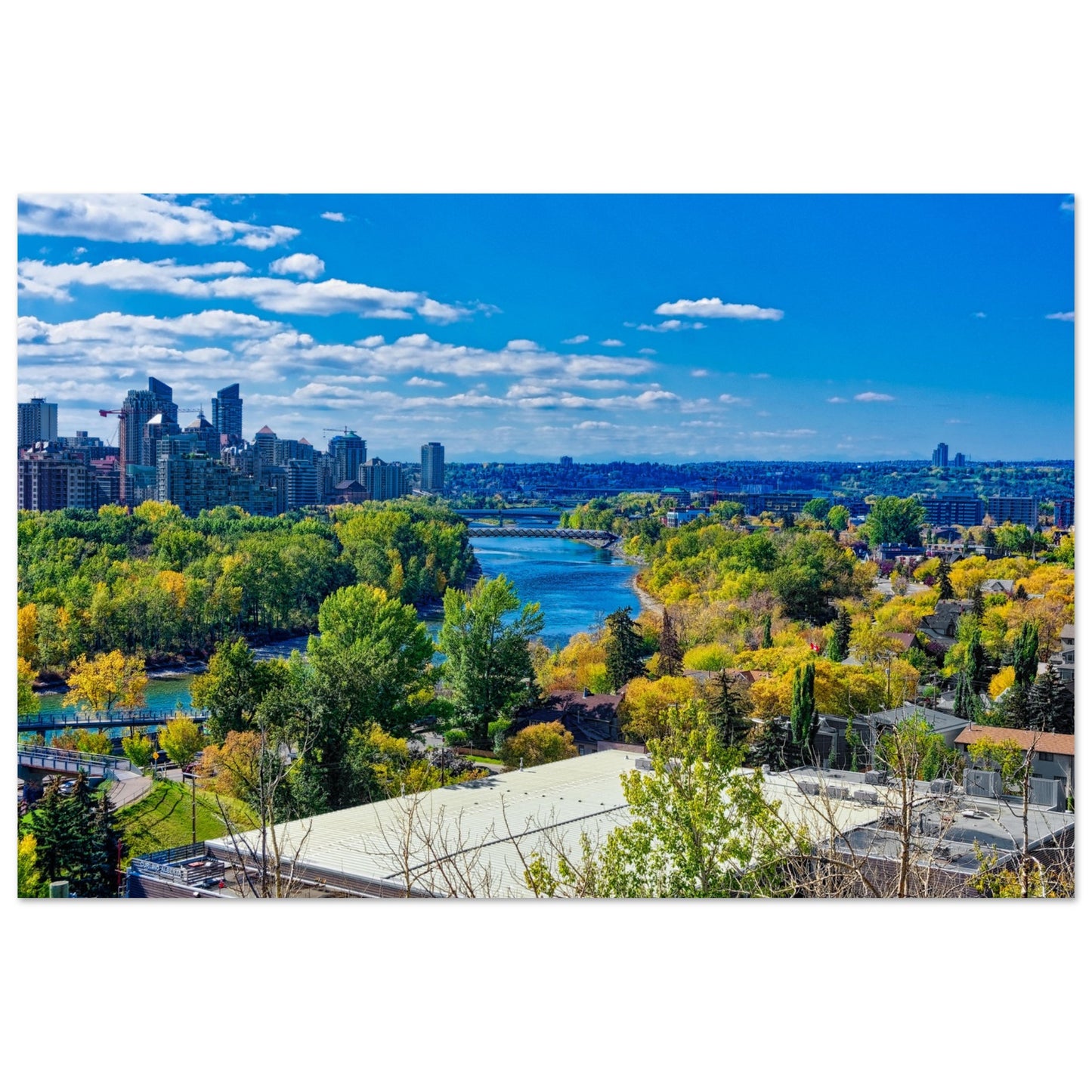 Premium Semi-Glossy Poster Print - Bow River Peace Bridge McHugh Bluff Fall HDR