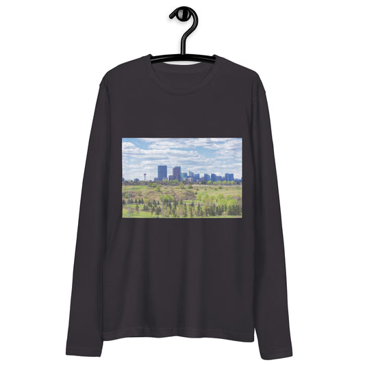 Men's Long Sleeve Fitted Crew - Downtown Calgary Vista Heights Hill