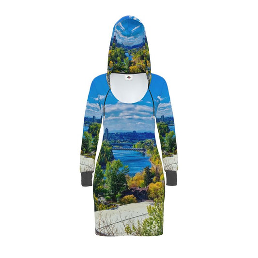 Hoodie Dress - McHugh Bluff Bow River Peace Bridge HDR Fall