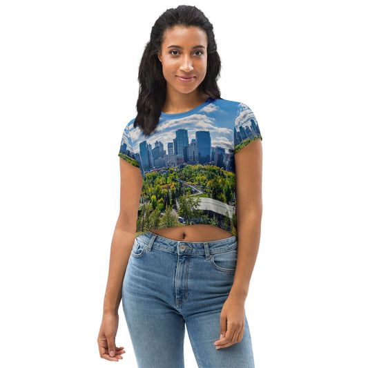 All-Over Print Crop Tee - Downtown Calgary McHugh Bluff Fall