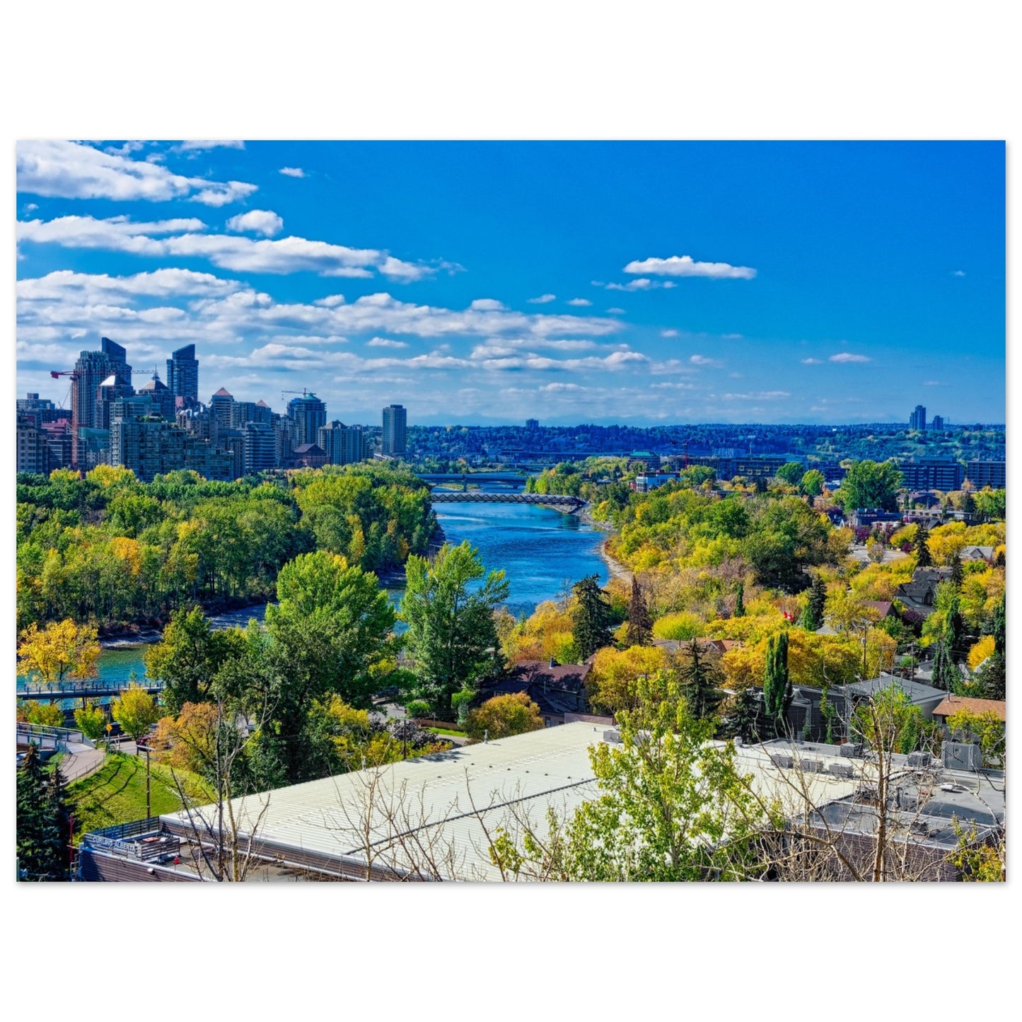 Premium Semi-Glossy Poster Print - Bow River Peace Bridge McHugh Bluff Fall HDR