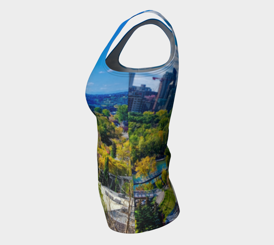 Women's Fitted Long Tank Top - Bow River Peace Bridge McHugh Bluff Fall HDR
