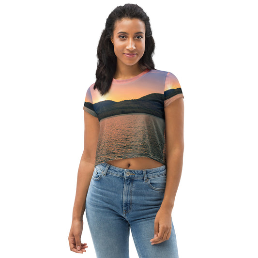 All-Over Print Crop Tee - Penticton Okanagan Lake Sunset