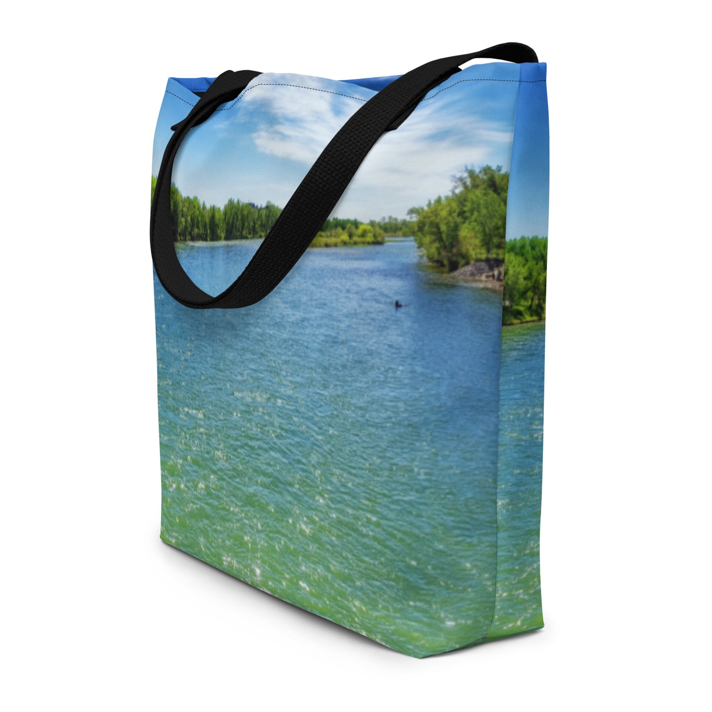 All-Over Print Large Tote Bag - Bow River Eric Harvie Bridge Spring