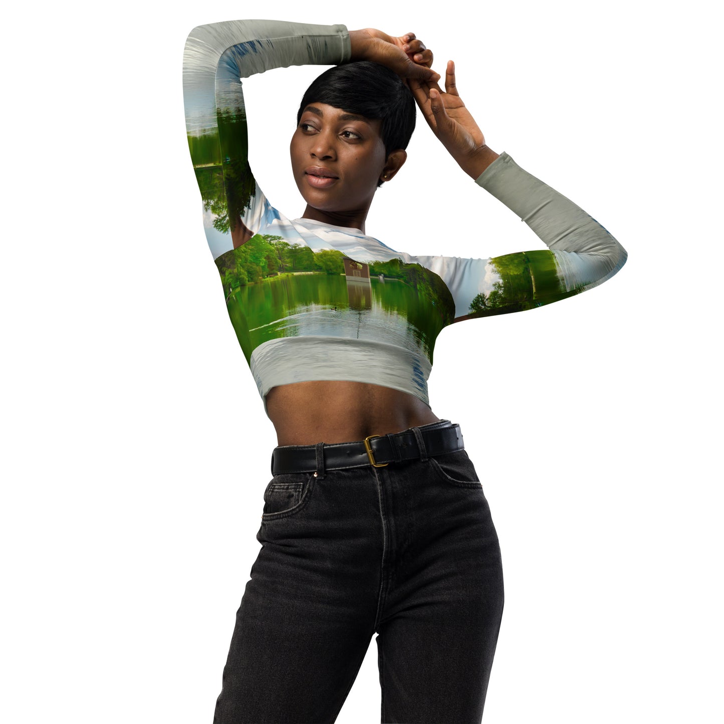 Recycled Long-sleeve Crop Top - Bowness Park Lagoon