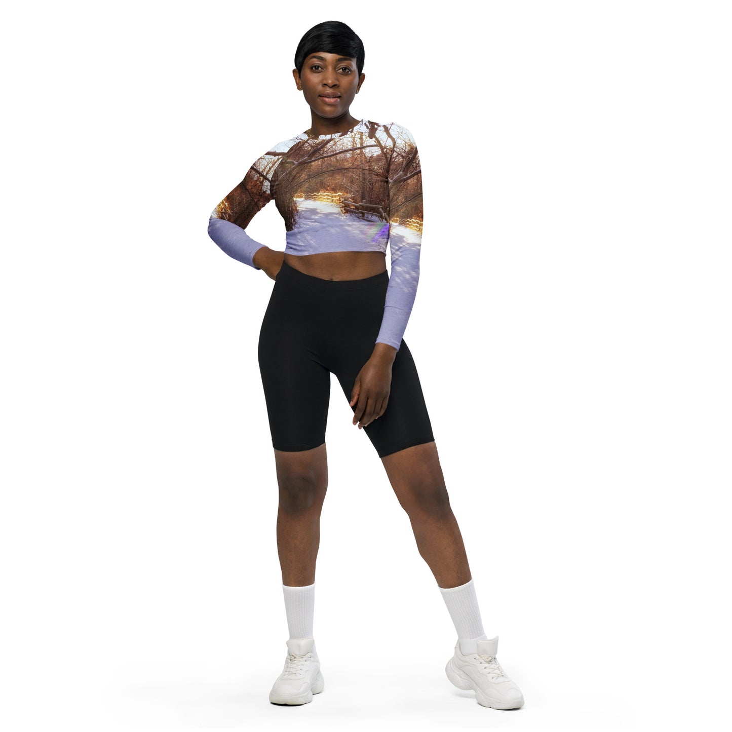 Recycled Long-Sleeve Crop Top - Riverdale Park Winter Forest