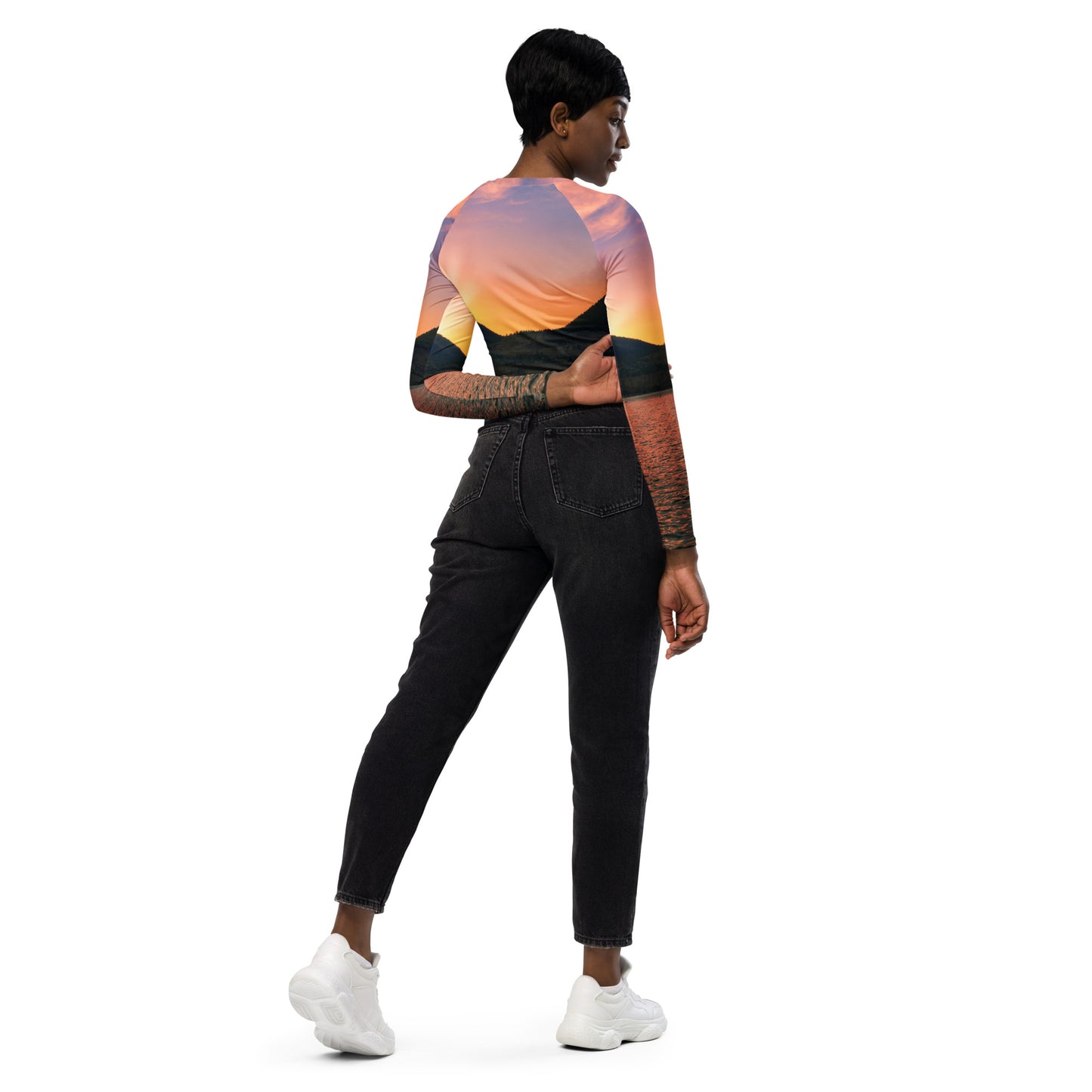 Recycled Long-Sleeve Crop Top - Penticton Okanagan Lake Sunset