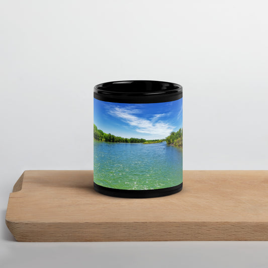 Black Glossy Mug - Bow River Eric Harvie Bridge Spring
