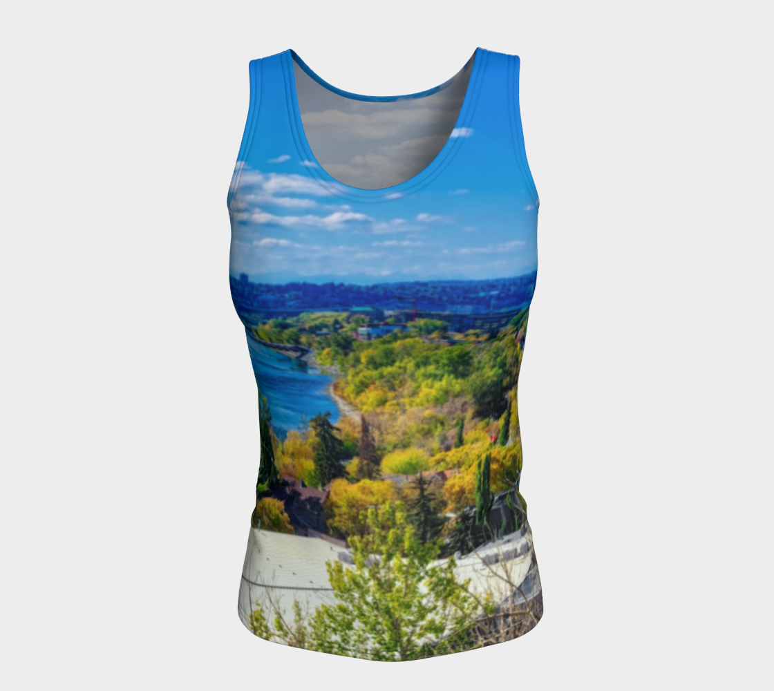 Women's Fitted Long Tank Top - Bow River Peace Bridge McHugh Bluff Fall HDR