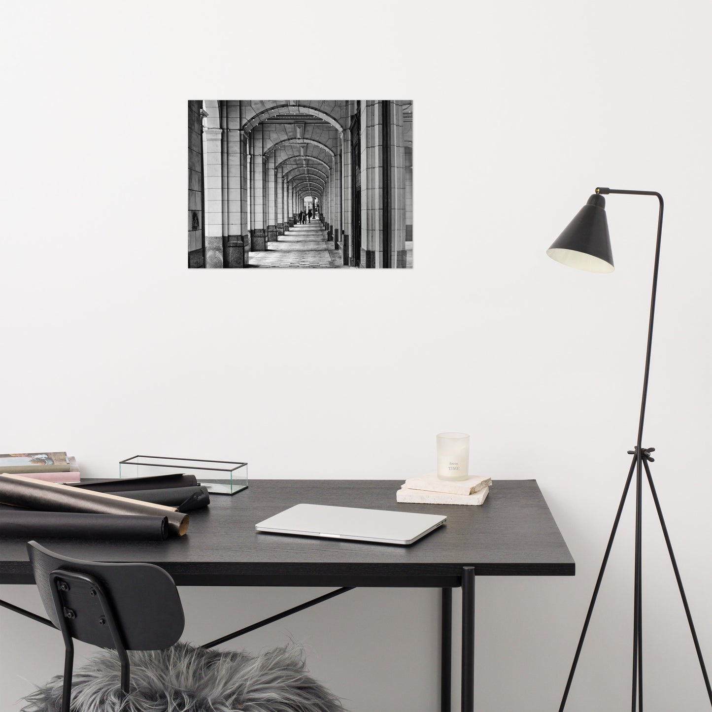 Matte Poster Print - Downtown Calgary Hudson's Bay Sidewalk Black and White