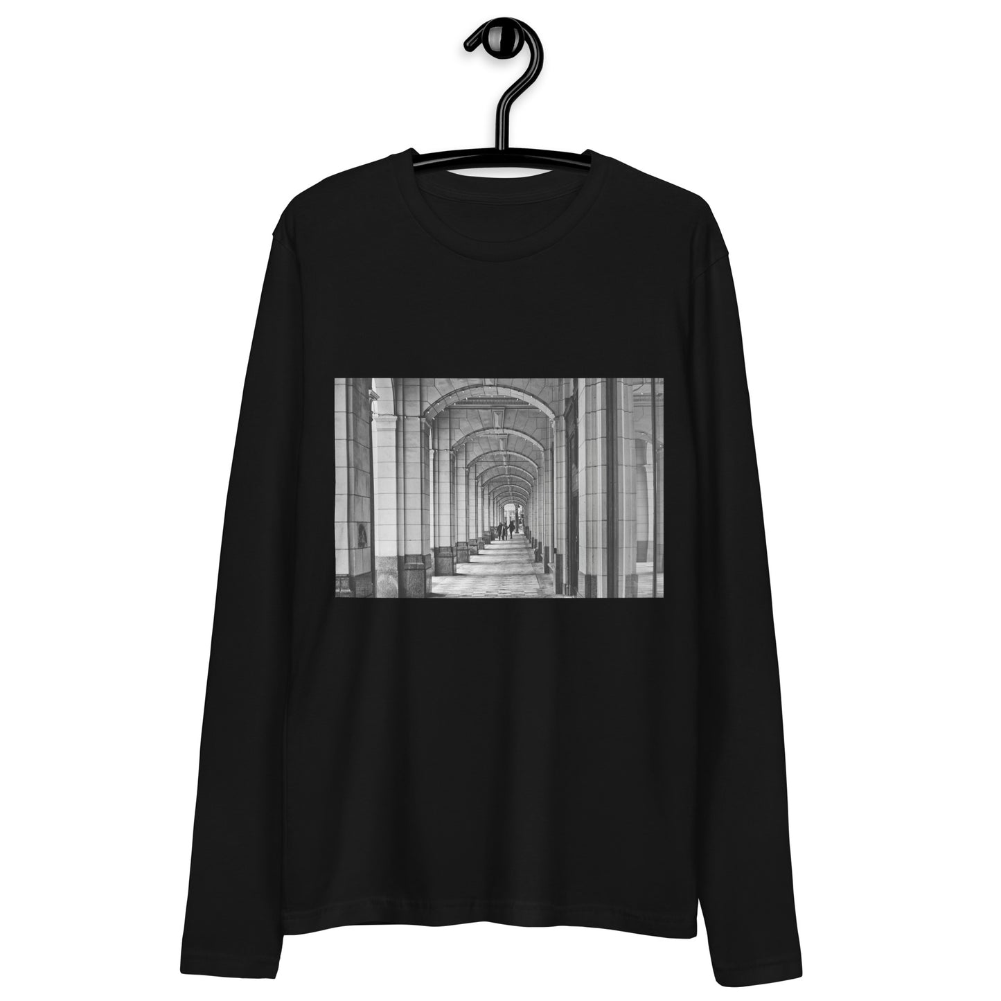 Men's Long Sleeve Fitted Crew - Downtown Calgary Hudson's Bay Sidewalk Black and White