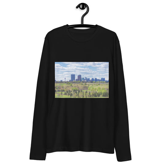 Men's Long Sleeve Fitted Crew - Downtown Calgary Vista Heights Hill