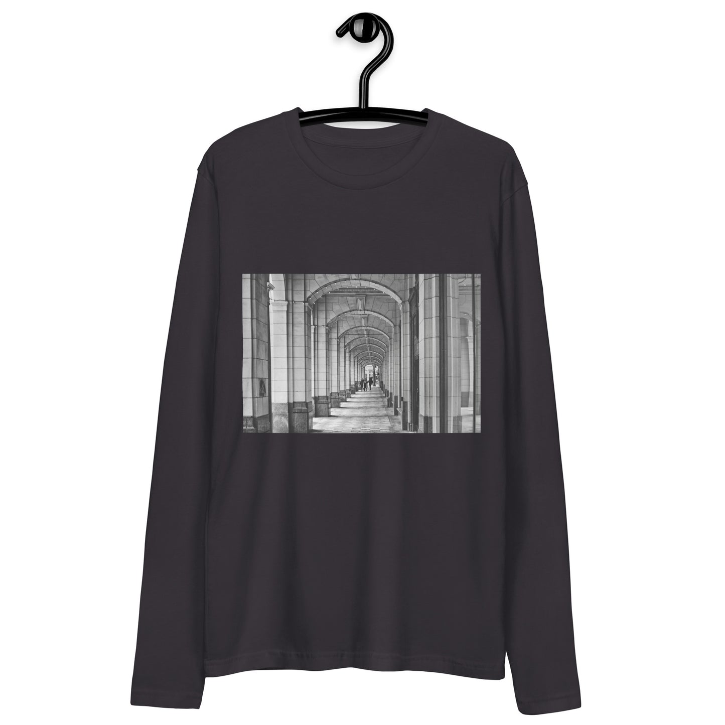 Men's Long Sleeve Fitted Crew - Downtown Calgary Hudson's Bay Sidewalk Black and White