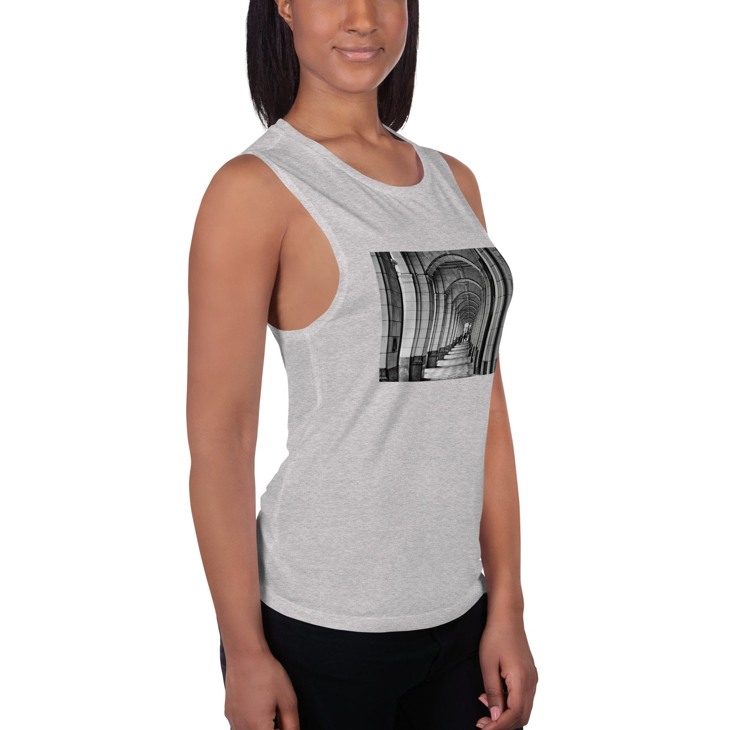 Ladies’ Muscle Tank - Downtown Calgary Hudson's Bay Sidewalk Black and White