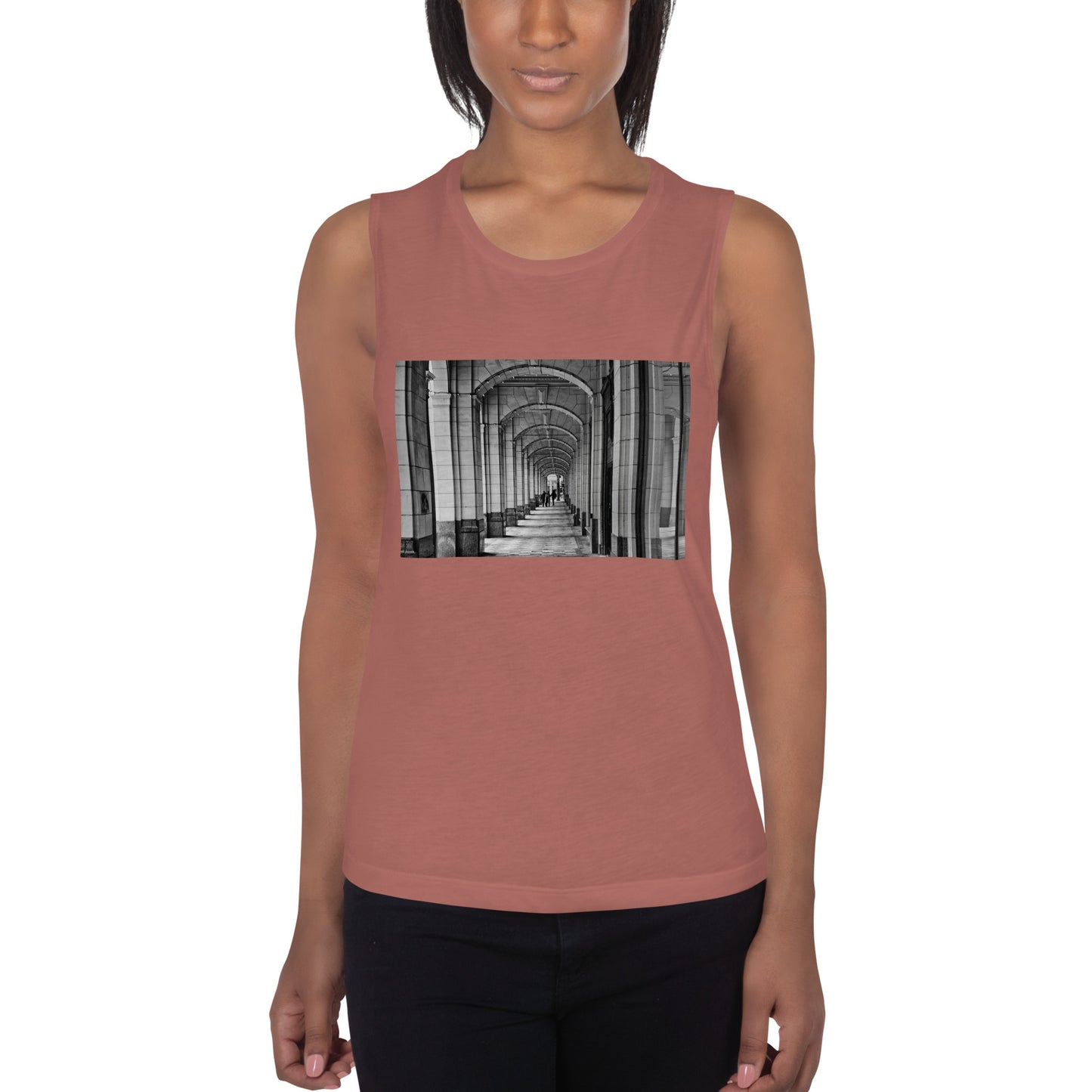 Ladies’ Muscle Tank - Downtown Calgary Hudson's Bay Sidewalk Black and White